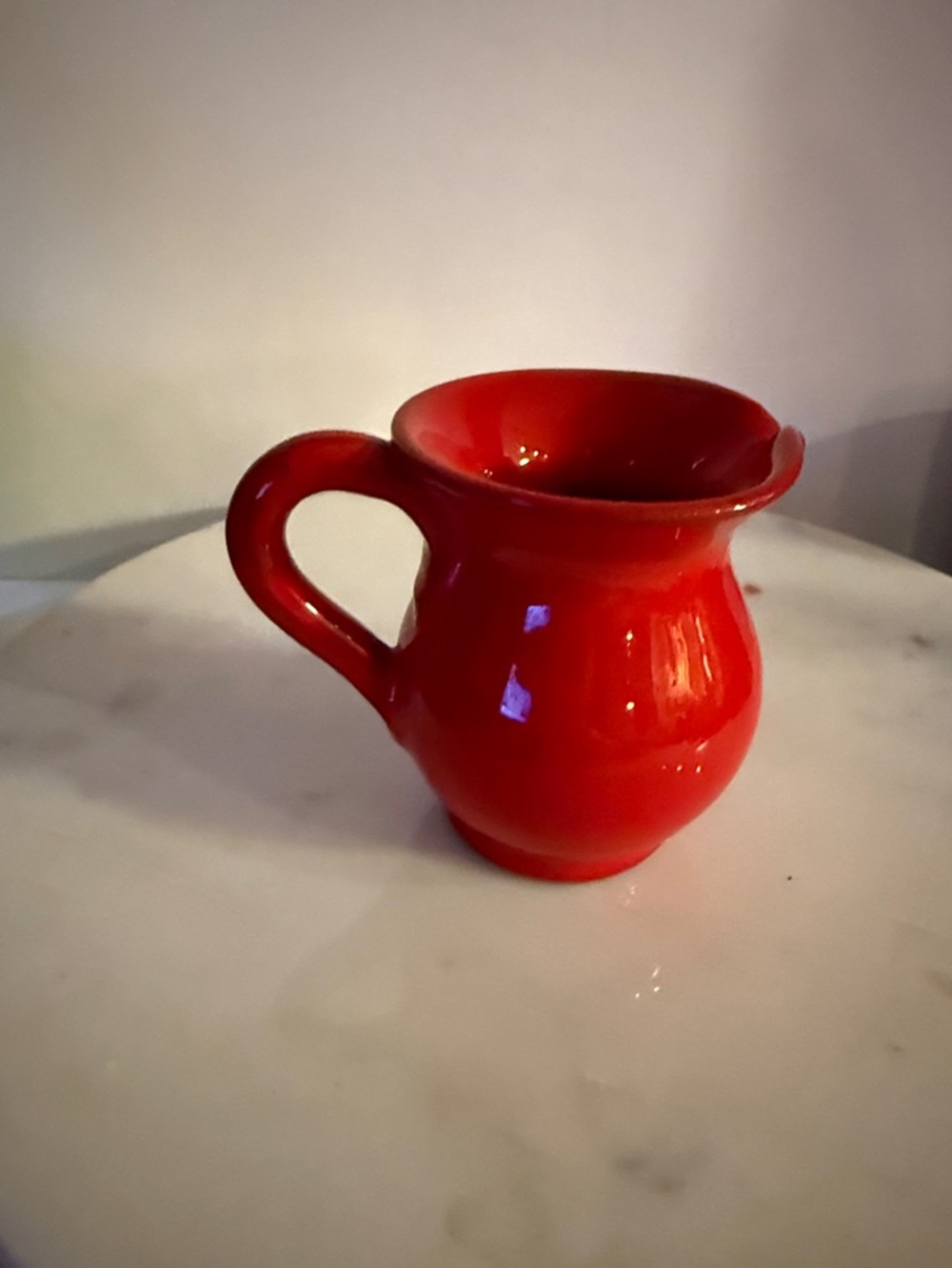 Glossy Red Ceramic Pitcher with Signed Base Italy is written on bottom - Picture 7 of 17